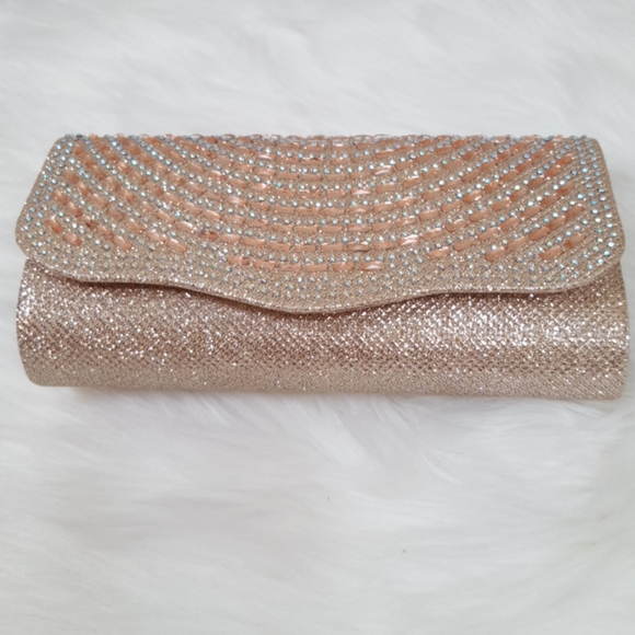 Rose Gold Clutch With Rhinestones Embellishment - Picture 2 of 7